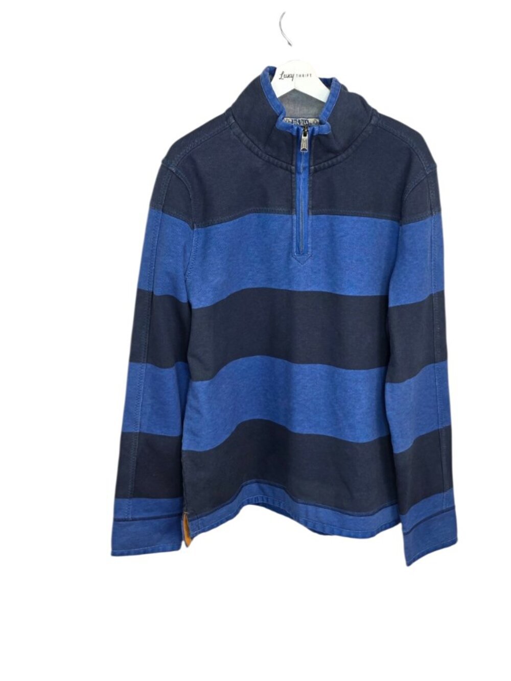 Fat Face Airlie Blue Striped 1/4 Zip High Neck Long Sleeve Canvas Sweater, Sz L